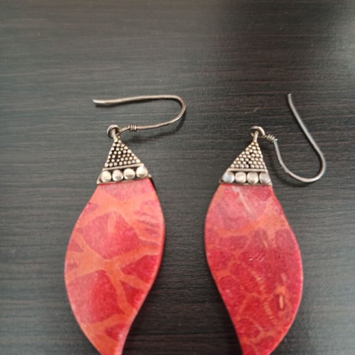 Handmade earrings silver and wood new, red