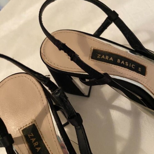 Zara Basic black satin transparent sandals like new, size 36