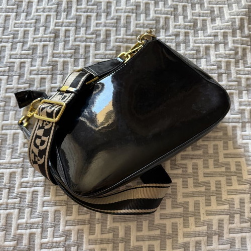 Prada bag used, black glossy texture