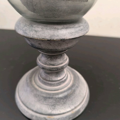 Candlestick used with wooden base and large glass cover