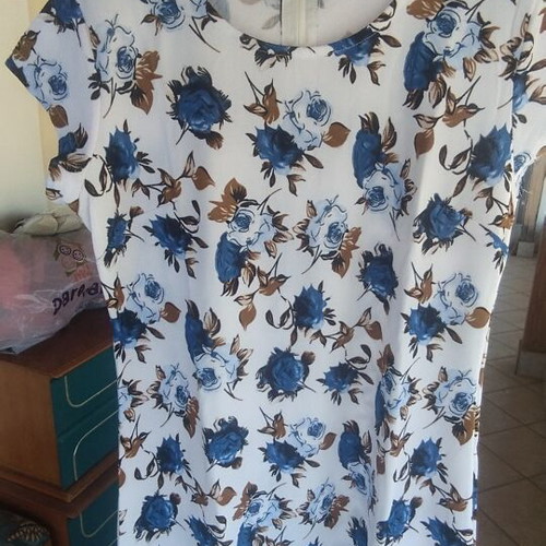 Floral dress white with blue flowers, new, size L