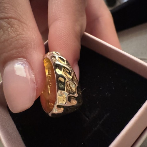 Pandora Rippled Statement Ring 14k Gold Plated Size 52 Like New