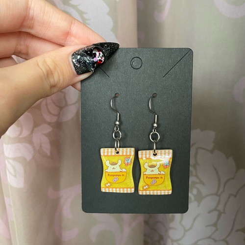Pompompurin earrings Sanrio new handmade with steel hooks yellow and silver