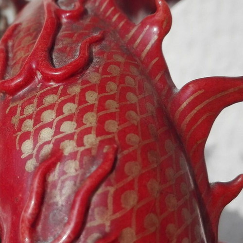 Red Dragon Ceramic Figurine vintage 60s/70s used