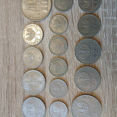 Collection of old Greek drachma coins used
