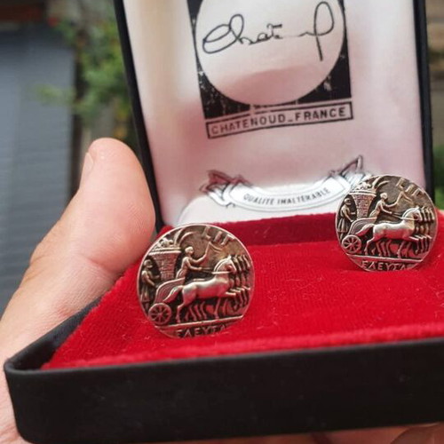 Chatenoud silver cufflinks used with antique chariot motifs