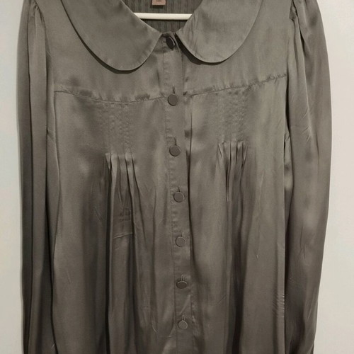 Women's satin shirt with collar H&M 42 like new, olive khaki