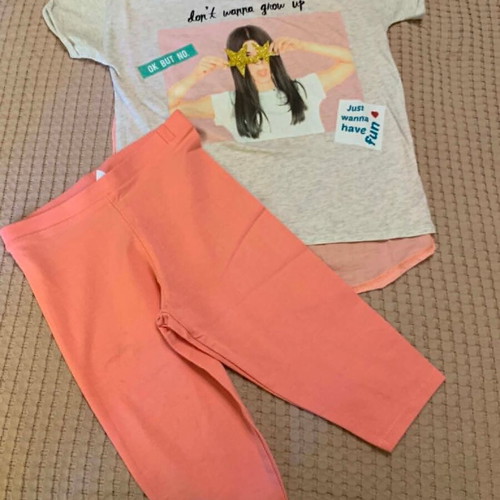 Zara girls set with blouse and leggings size 8 like new, orange