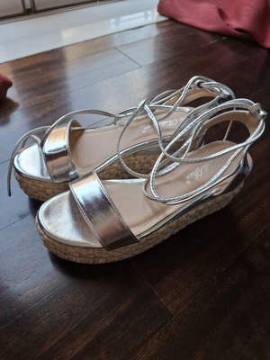 Silver sandals platform new, size 38