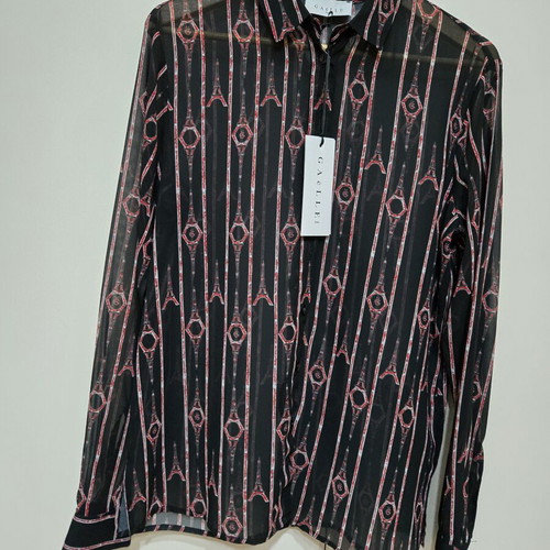 Gaëlle Paris Sheer Shirt New, Size L, Black and Red