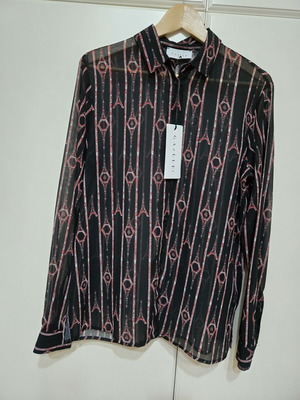 Gaëlle Paris Sheer Shirt New, Size L, Black and Red