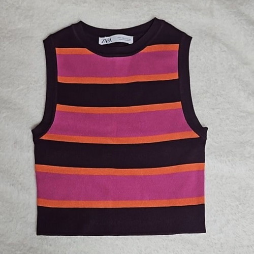 ZARA Striped Knit Crop Top, colorful statement piece, US Small