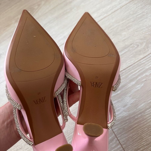 Zara pink pointed toe mules decorated with stones, new, size 40