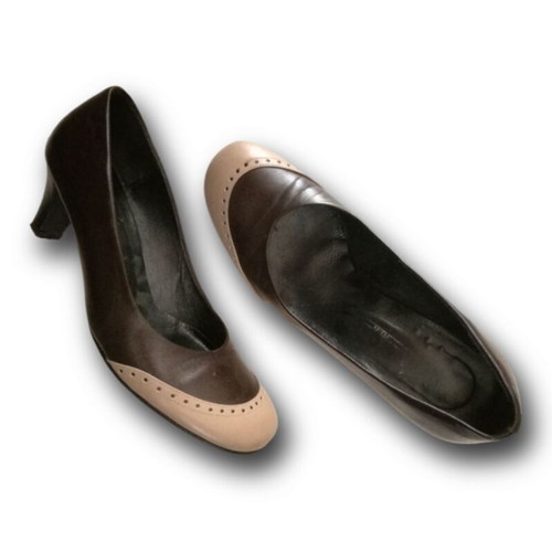 Handmade leather pumps used no36 brown with cream