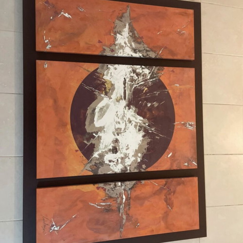 Triptych painting, abstract modern art