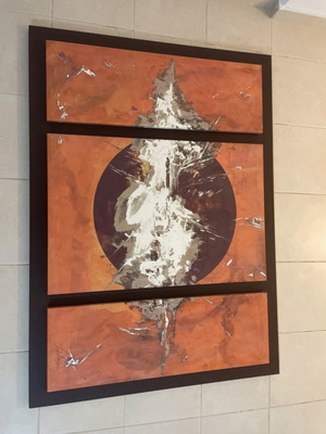 Triptych painting, abstract modern art