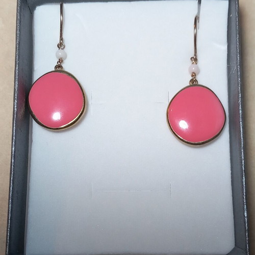 Gregio silver (925°) rose gold earrings with pink-coral enamel new