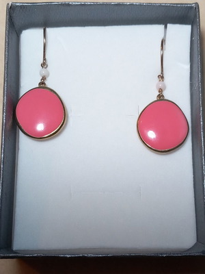 Gregio silver (925°) rose gold earrings with pink-coral enamel new