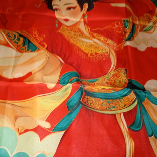 Satin scarf new, square 45x45 cm, red multicolor