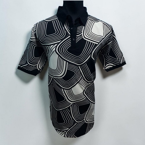 Men's Polo Shirt with Vintage Geometric Design like new, black and white, XL