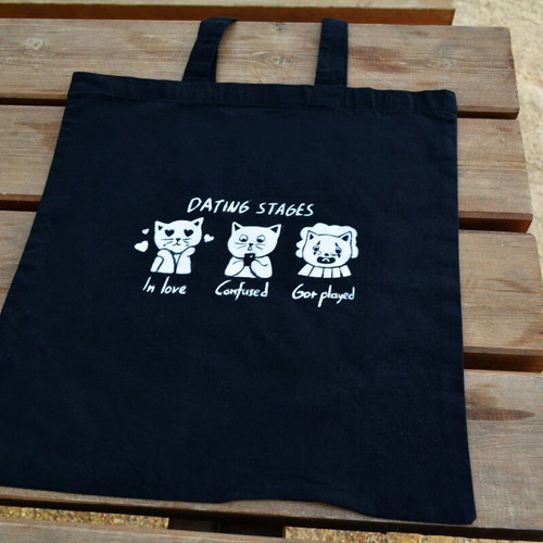 Dating Stages tote bag, black, shoulder style