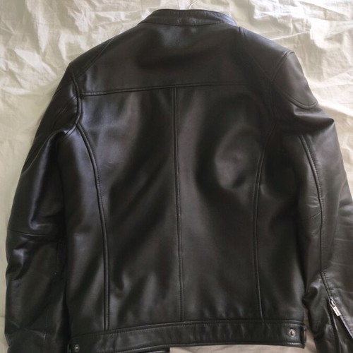 Navy & Green leather jacket like new, size 48 with detachable hood