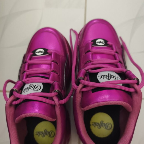 Buffalo Vegan Metallic Napa Sneakers Size 39 Like New Hot Pink