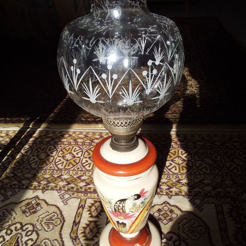 Opaline oil lamp used, 1930s vintage, good condition