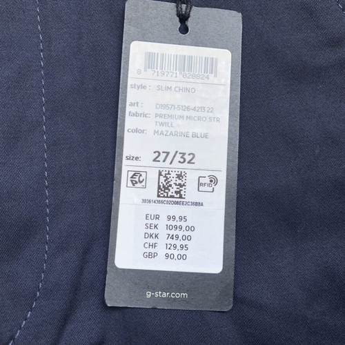G-Star Raw Slim Chino men's pants new, size 27, dark blue