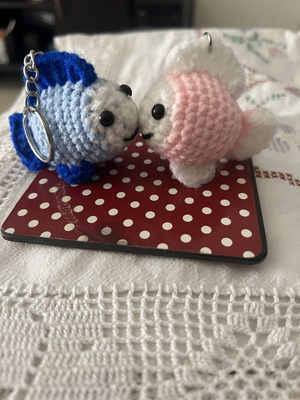 Handmade crochet fish keychains, pair