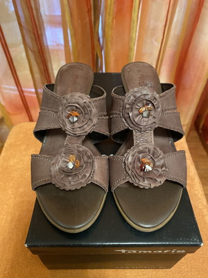 Tamaris sandals used, leather, brown, size 37