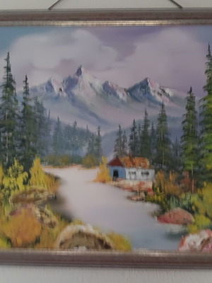 Wall decor painting like new with house in forest