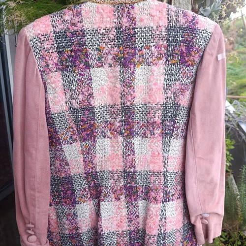 Vintage suede jacket with tweed details used, pink