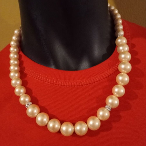 Marks & Spencer Faux Pearl Necklace new, beige and silver