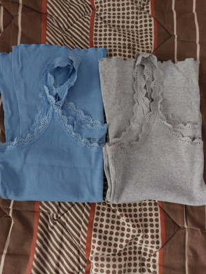 Women's tops new with lace, size L, gray and blue