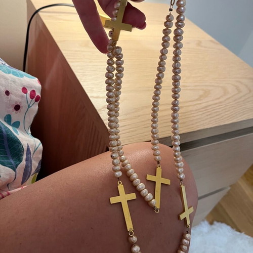 Long necklace with pearls and gold crosses like new