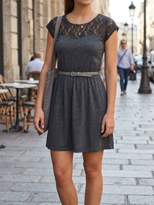 Φόρεμα Pull & Bear γκρι με δαντελένια πλάτη σαν καινούργιο, μέγεθος M