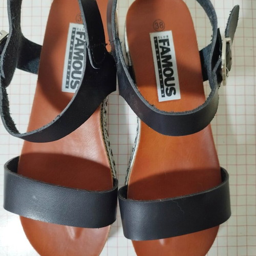 Leather black platform sandals size 38 like new