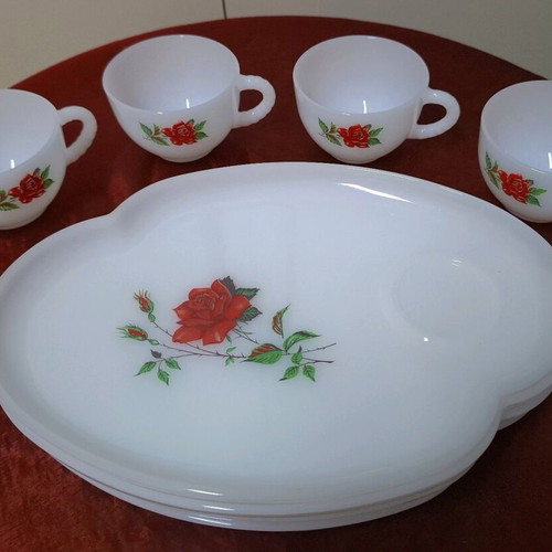 Vintage porcelain plates with cups new set with roses