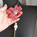 Statement handmade necklace with fabric and crochet beads