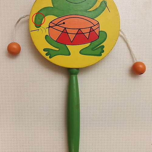 Wooden Rattle with Frog Design used