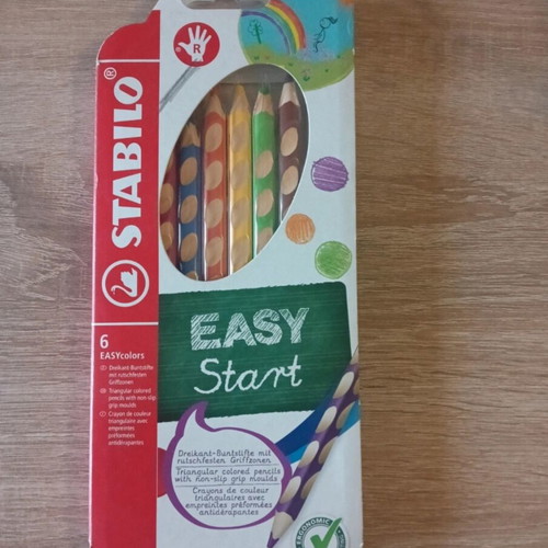 Stabilo Easy Start colored pencils used, 6 colors for right-handed kids