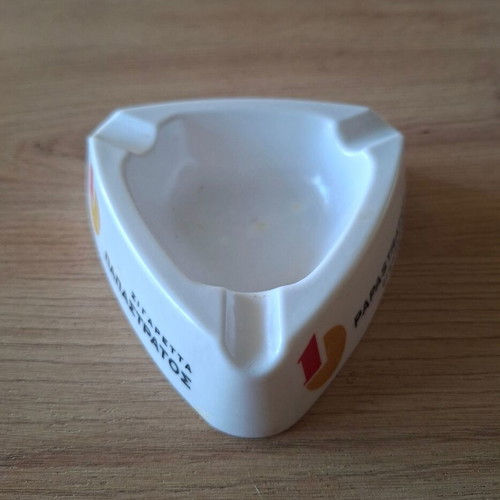 Vintage Papastratos Cigarettes Ashtray used, triangular ceramic