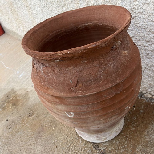 Vintage ceramic pot with hole used, natural patina, 1970