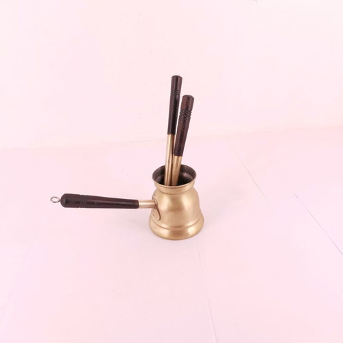Brass briki used with spoon and stirrer, 1970s vintage
