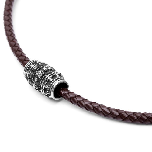 Leather Necklace Fort Tempus with Skull Pendant new, brown and silver