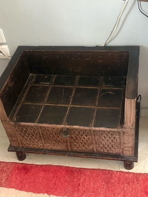 Indian wooden stool with storage space like new, wood and iron details