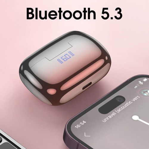 Bluetooth 5.3 TWS earbuds with ANC+ENC and purple charging case, new
