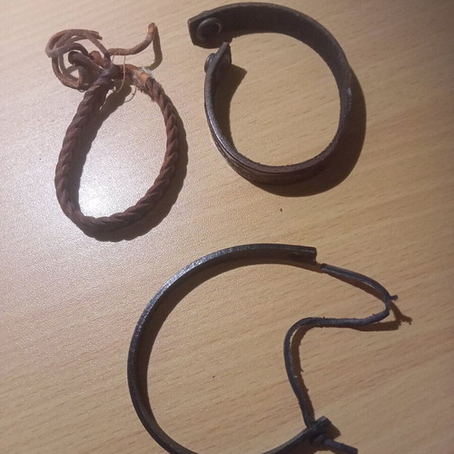 Leather bracelets embossed used, set of 3 pieces
