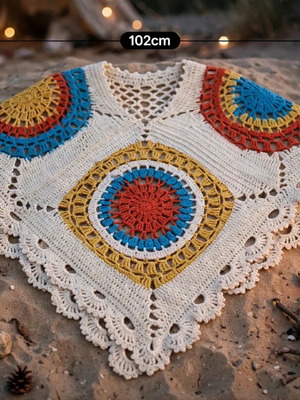 Boho crochet poncho 100% cotton, new